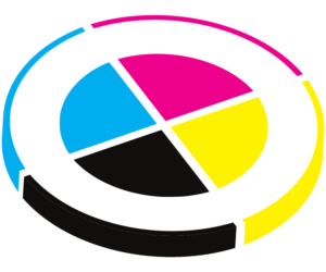 Color wheel icon representing CMYK color model, relevant to printing services offered by Design One Printing.