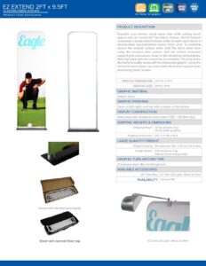EZ Extend 24x114 banner specification sheet showcasing product details, dimensions, and features for Design One Printing services.