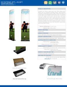 EZ Extend 24x126 product specification sheet featuring display stands, product description, and details relevant to Design One Printing's printing services.