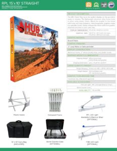 RPL 15x10 roll label specification sheet featuring product image, included accessories, and detailed features for Design One Printing services in Las Vegas.