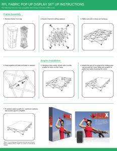 RPL fabric pop-up display setup instructions with step-by-step visuals for assembly and installation, relevant to Design One Printing's services.