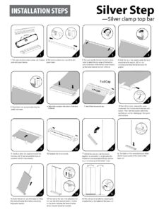 Installation steps for the Silverstep screen-printing clamp, featuring numbered illustrations demonstrating assembly and usage instructions.
